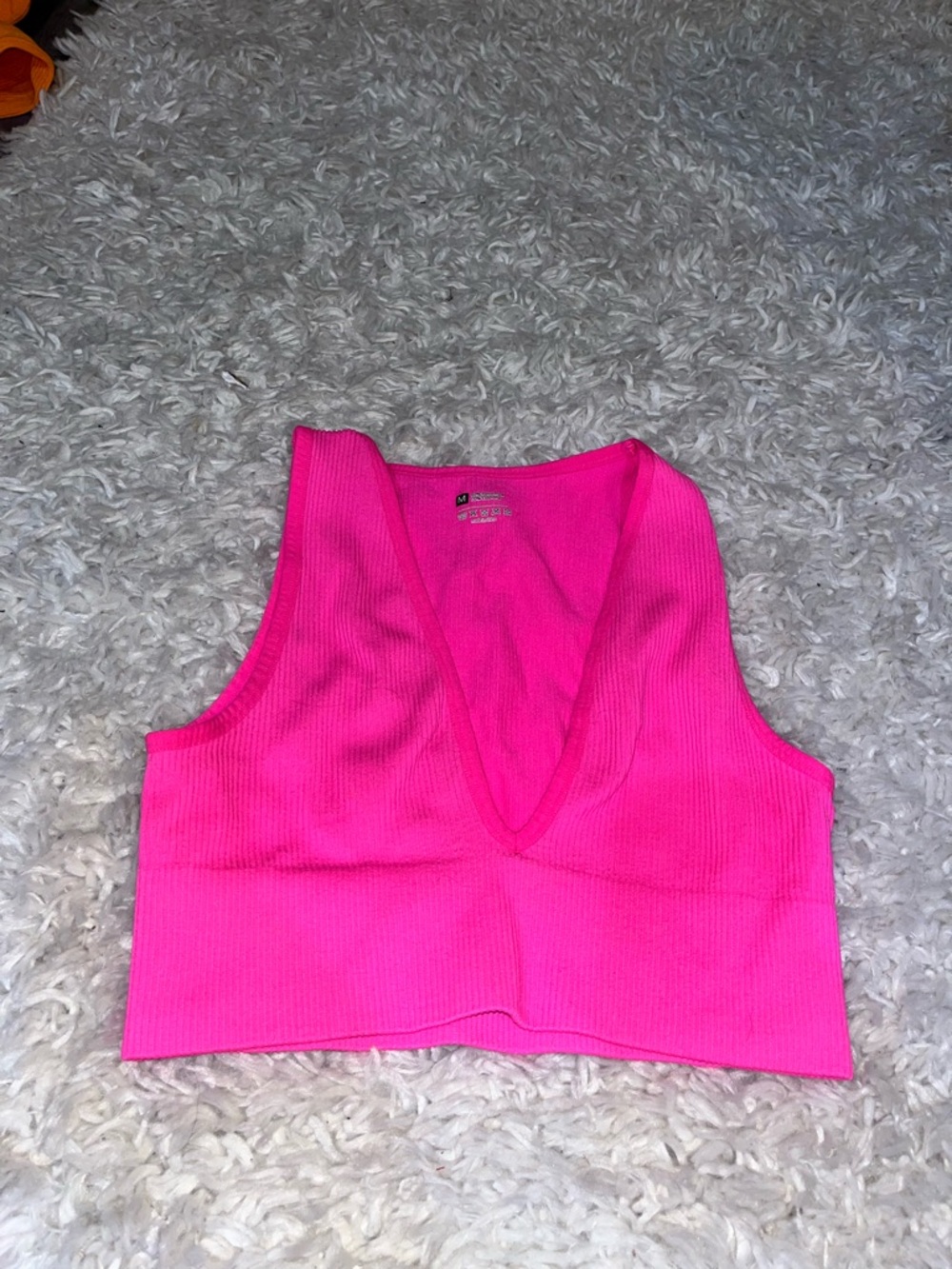 Hanes Pink Ribbed V-Neck Cropped Tank Top